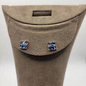Bomb Party Lab created Blue topaz Pierced stud earrings